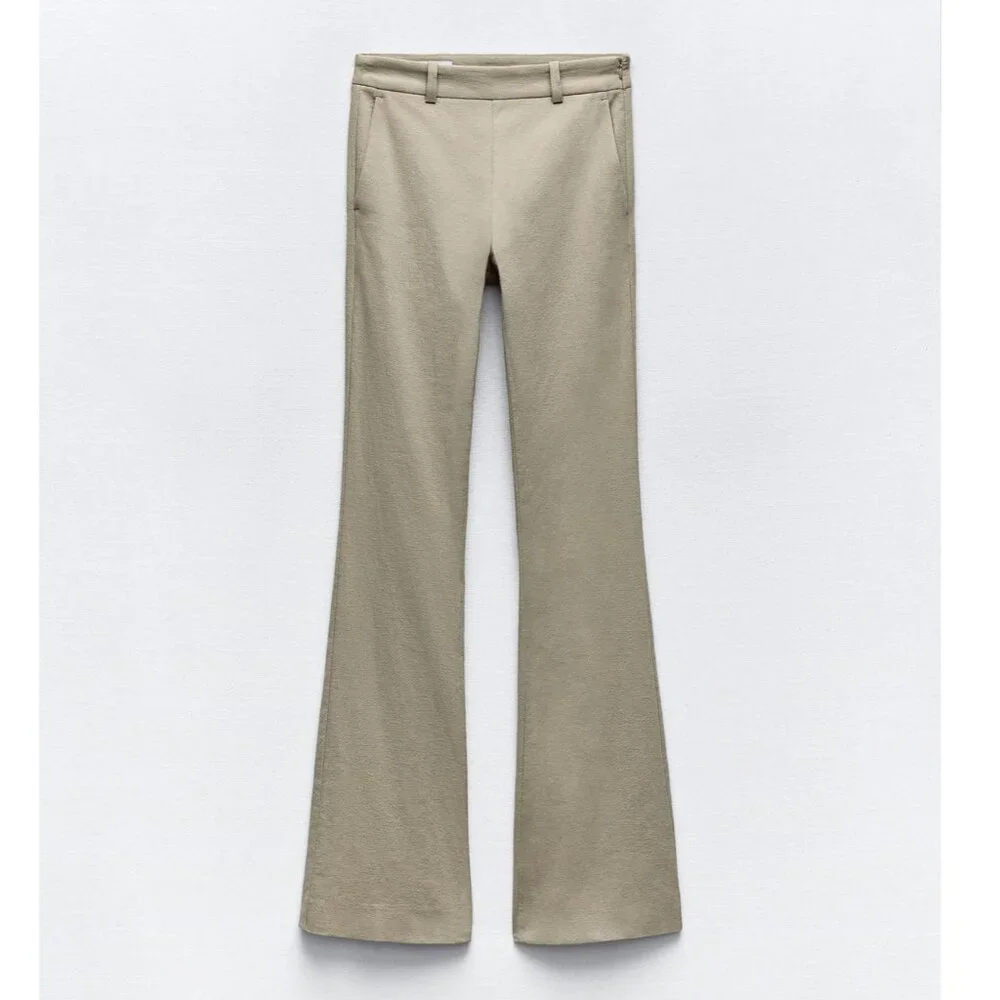 BLOGGER'S FAVE! Zara Flared Mid Waist Pants Khaki NWT